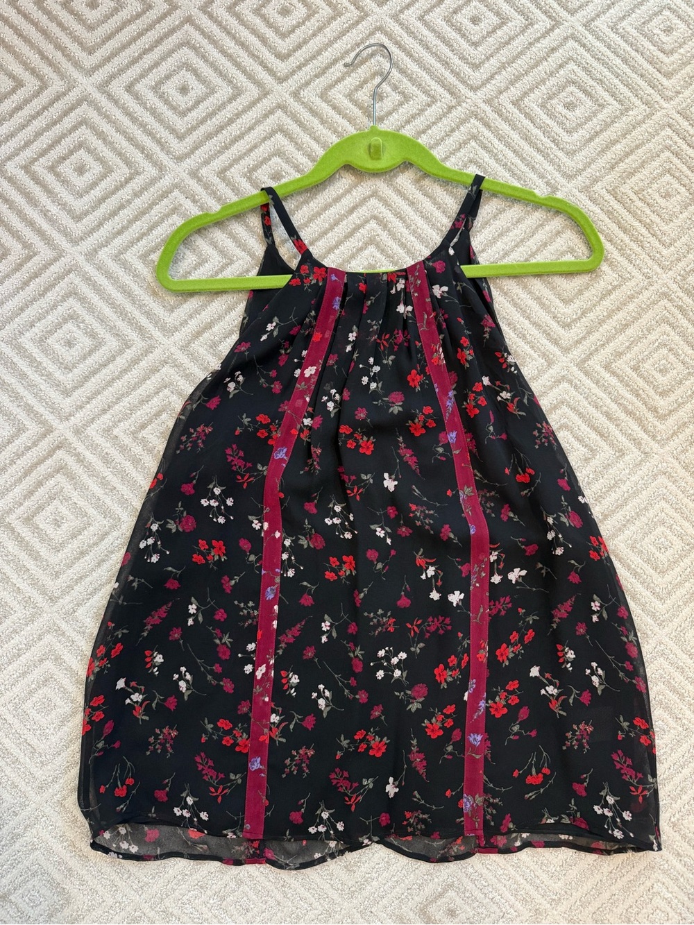 Joie Black Floral Halter Tank with Burgundy Stripe Accents - Picture 2 of 4